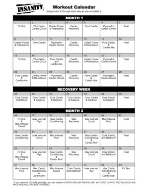 INSANITY WORKOUT CALENDER