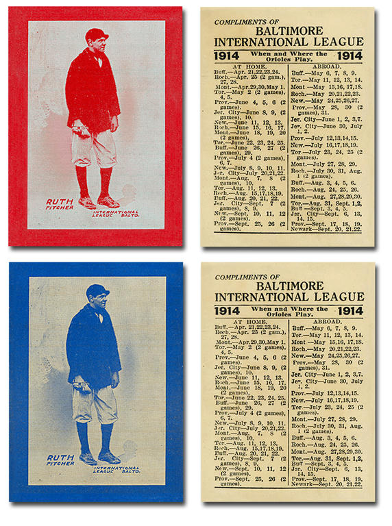 1914 Baltimore News Babe Ruth Minor League Rookie Reprint Red And Blue 2 Card Set Ebay 3450