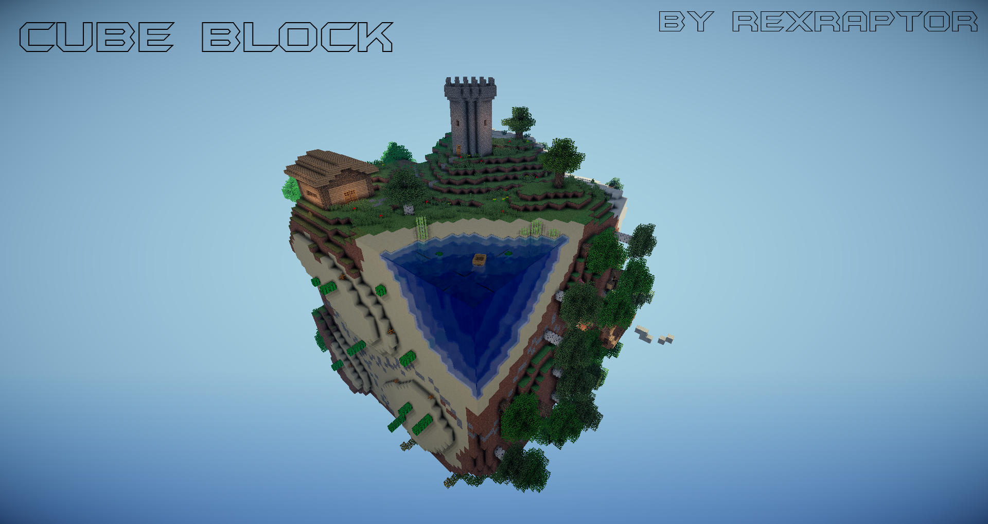 What is the title of this picture ? Cube Block (+75.000 Downloads!) [Survival/Skyblock] Minecraft Map