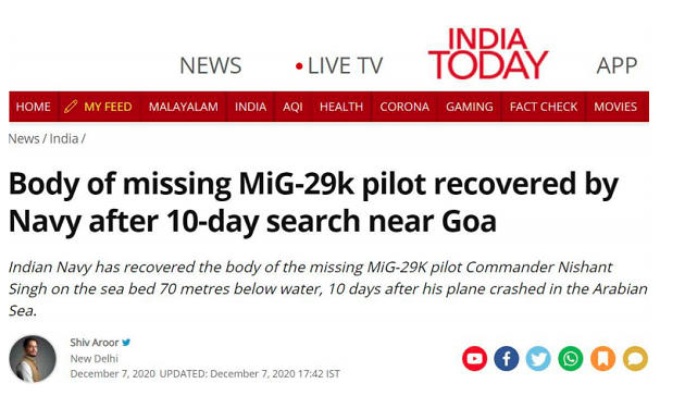 Indian Navy Pilot Nishant Singh’s body recovered from the Arabian Sea – Free PDF_9.1