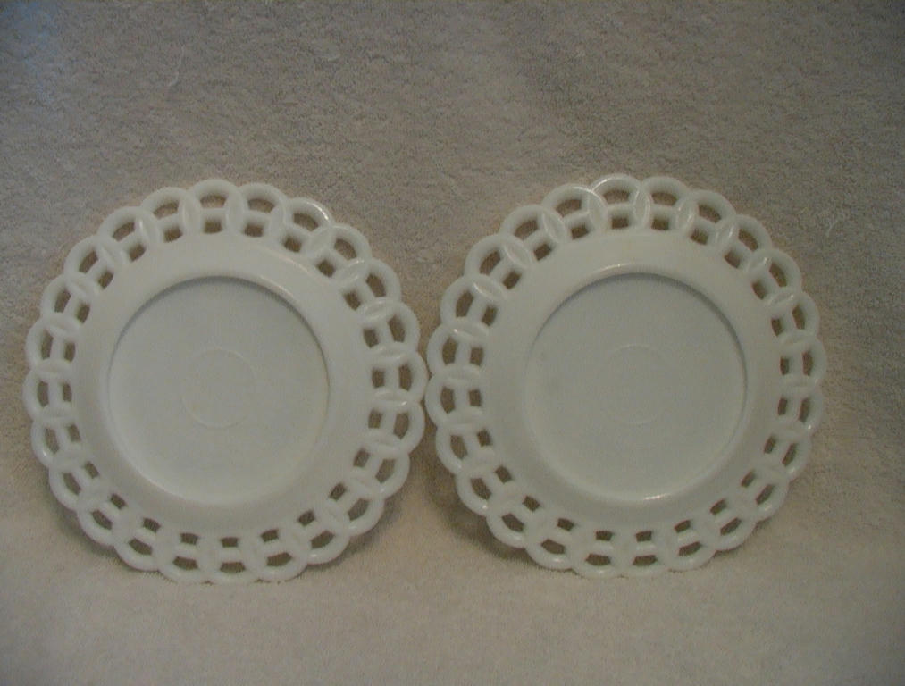 Milk Glass Decorative Plates Green Vines Saucers John E Kemple 