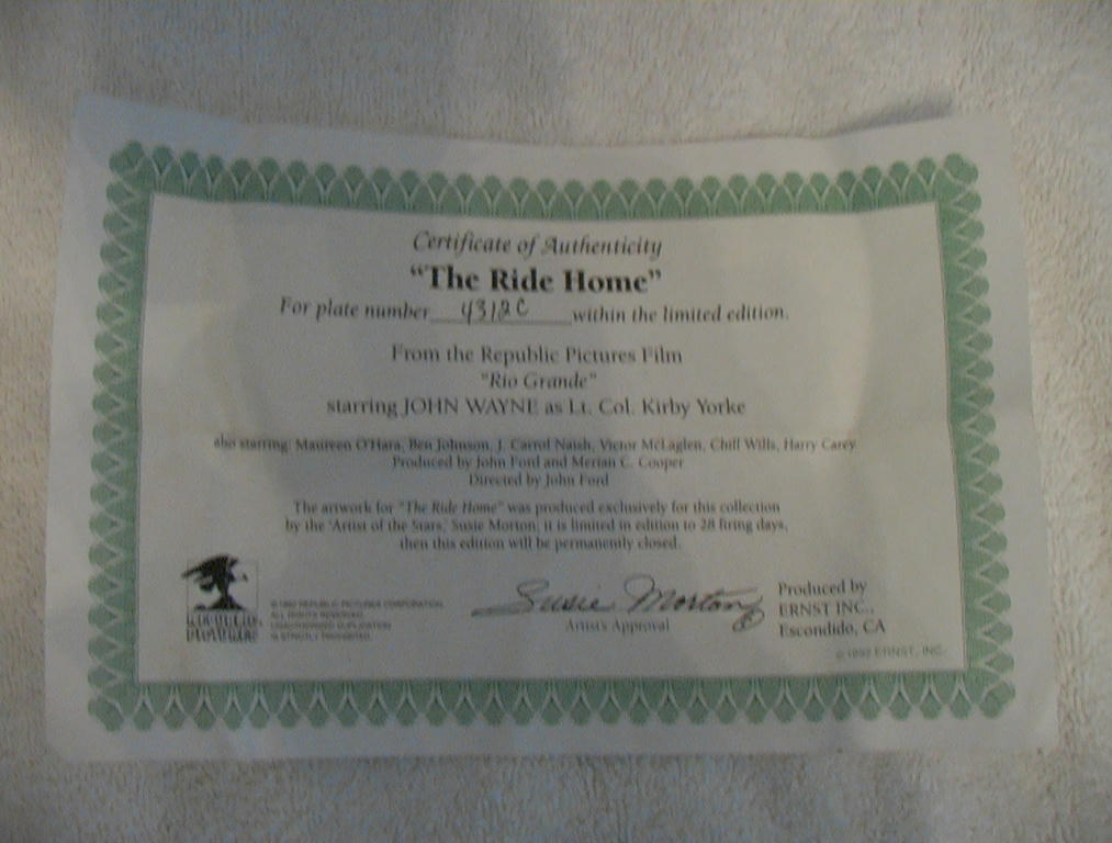   The Ride Home Collectors Plate Rio Grande Authentic Republic  