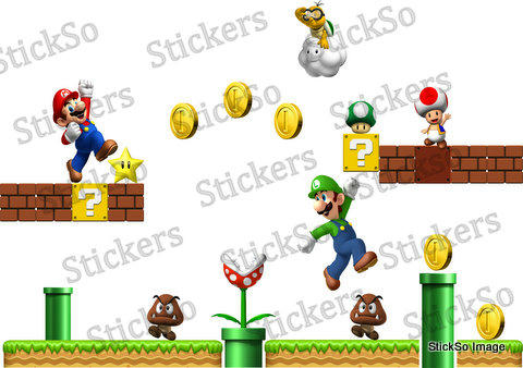 Super Mario Bros Scene REPOSITIONABLE WALL STICKER Nintendo wii MED to 